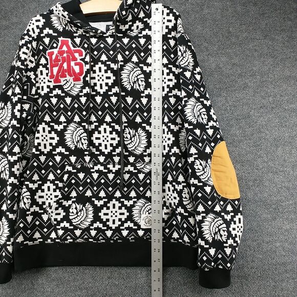 Hustle Gang Industrial Men's Pullover Hoodie Large Multi Fair Isle Elbow Patch - Picture 13 of 15